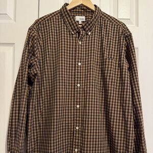 Sonoma Men's Orange and Navy Long Sleeve Button-Down Size XXL